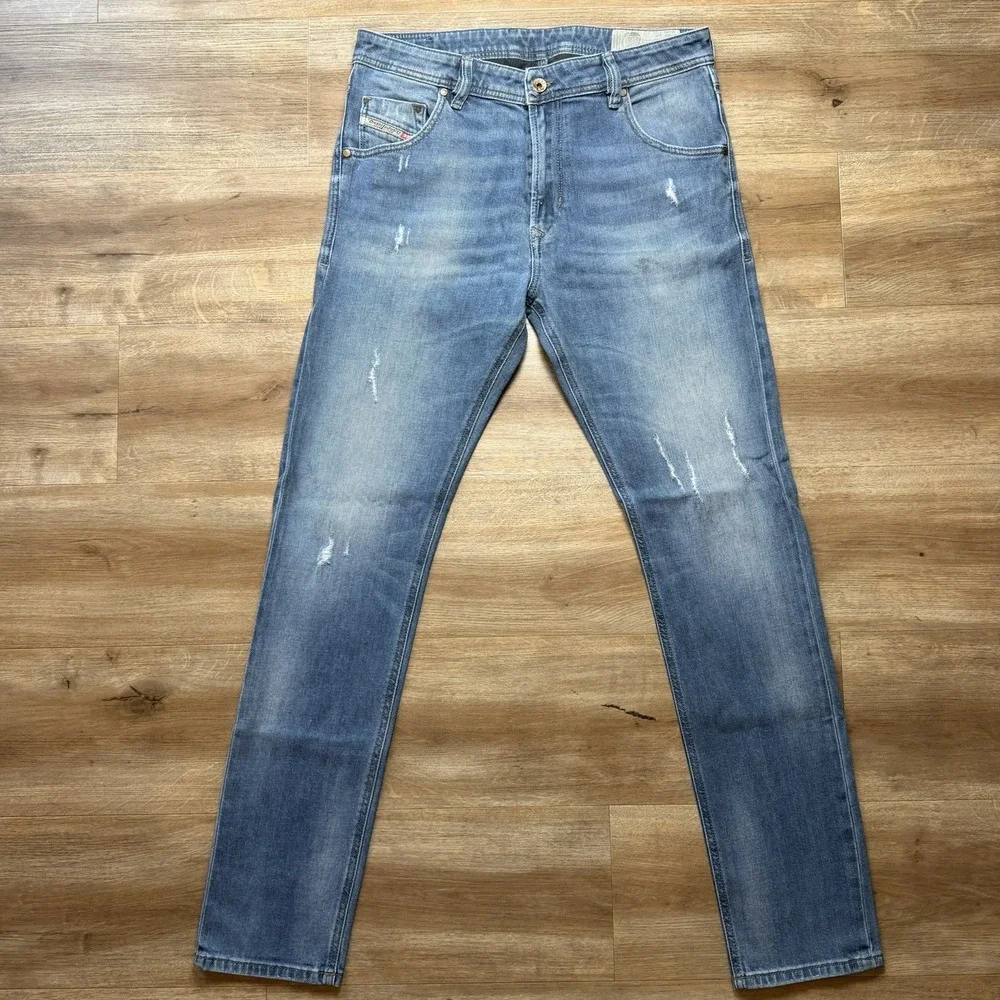 Diesel Krayver Jeans Men 31x32 Blue Slim Carrot Stretch Distressed Denim R248D